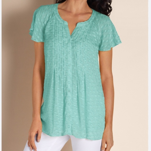 Soft Surroundings Tops - Soft Surroundings Aqua Calm Dot Blouse